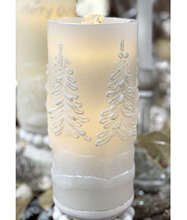 Fountain Candle - White Wax With Christmas Tree Design - Remote Control
