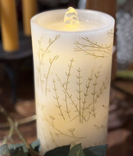 Fountain Candle - White Wax With Gold Wheat Design - Remote Control
