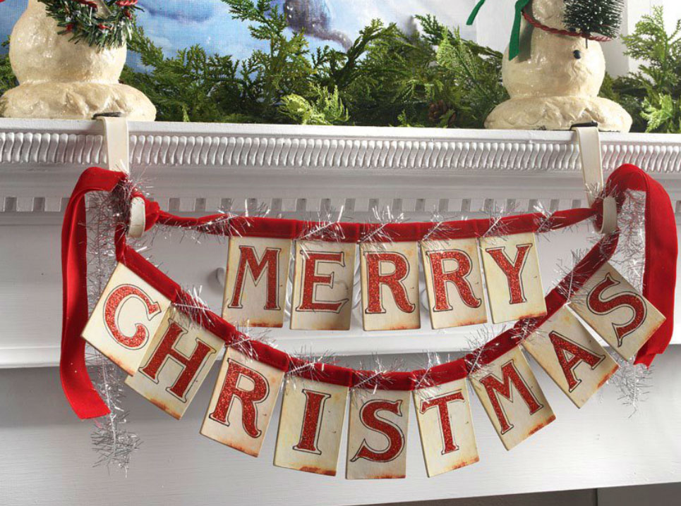 14 Inch Merry Christmas Banner Ornament - Red Velvet Ties From RAZ