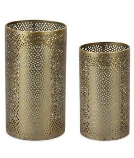 Metal Candle Holder Set of Two 8 Inch Tall, 10 Inch Tall Bronze Color