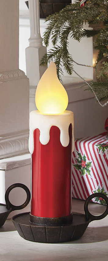 17 5 Inch Large Flickering Flame Red Metallic Christmas Candle