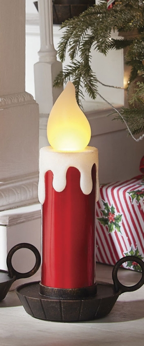 17 5 Inch Large Flickering Flame Red Metallic Christmas Candle