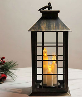 Battery Operated Mission Style 3 Candle Lantern - Antique Bronze 12 Inch 