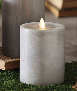 Moving Flame Candle 5 Inch Grey Flat Top Chalk Finish Timer - Remote Ready