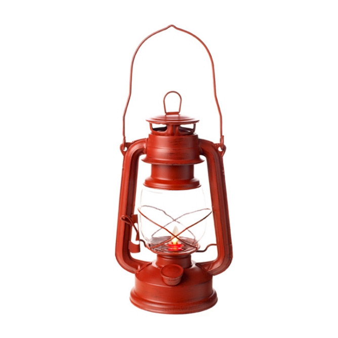 Liown Moving Flame Lantern with Distressed Red Finish 10 Inch