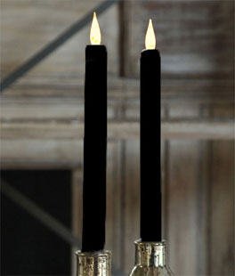 Battery Operated Black Taper Candle 2 Pack - 9 Inch Warm White Flame - Timer