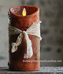 Moving Flame Primitive Rustic Orange Candle Battery Operated 3.5 x 7 - Timer - Remote Ready