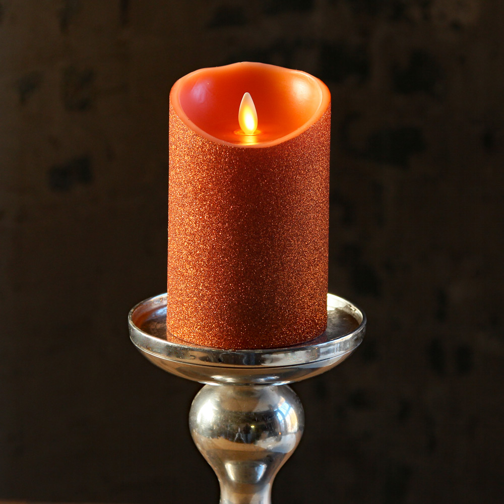 Moving Flame Orange Glitter Candle Battery Operated 3.5 x 7 Timer