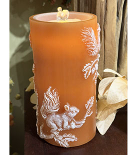 Fountain Candle - Orange Wax With Autumn Squirrel Design - Remote Control