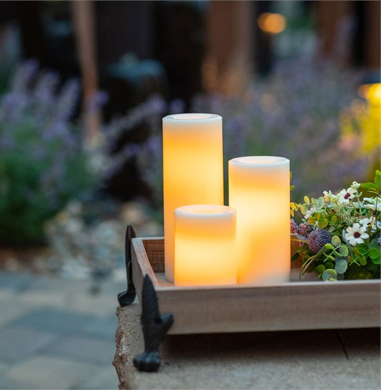 Battery Operated LED Pillar Candles with Remote 3x5 3x6 3x7 Cream Plastic Flickering Flameless Pillar Candles Unscented for Outside HOME MOST Set of 3 Outdoor Pillar Candles with Timer Waterproof 