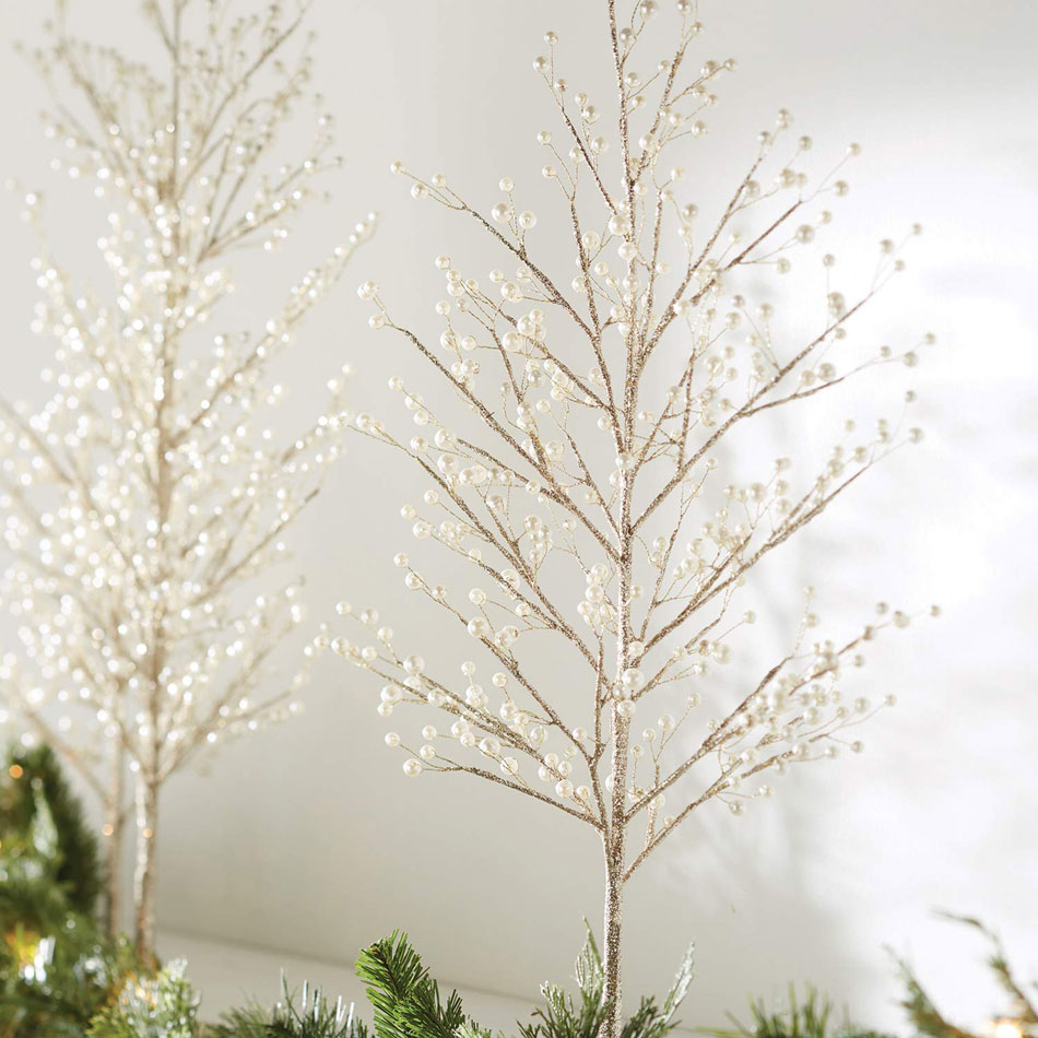 27.5 Inch Gold Glitter Tabletop Tree With Pearls