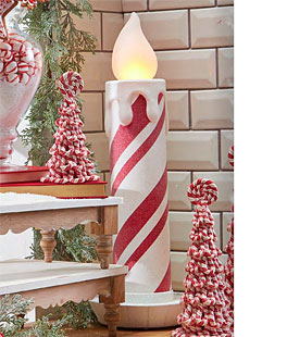 22.5 Inch Large Flickering Flame Peppermint Stripe Christmas Candle