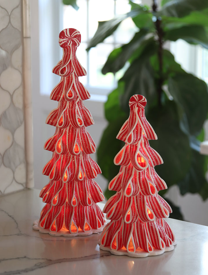 Peppermint Clay Tree Ornaments Xmas Decor Fake Candy Glitter New Ribbon 