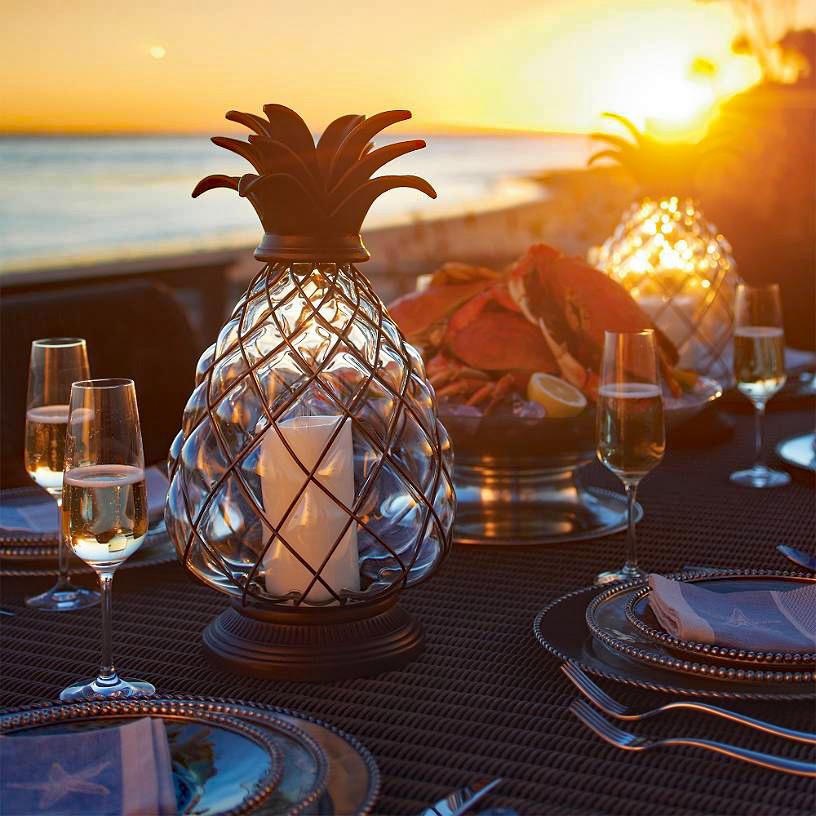 Battery Operated Metal And Glass Pineapple Candle Lantern 17 25 Inch