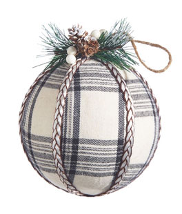 Plaid Ball Ornament With Floral Accent - 5.75 Inch