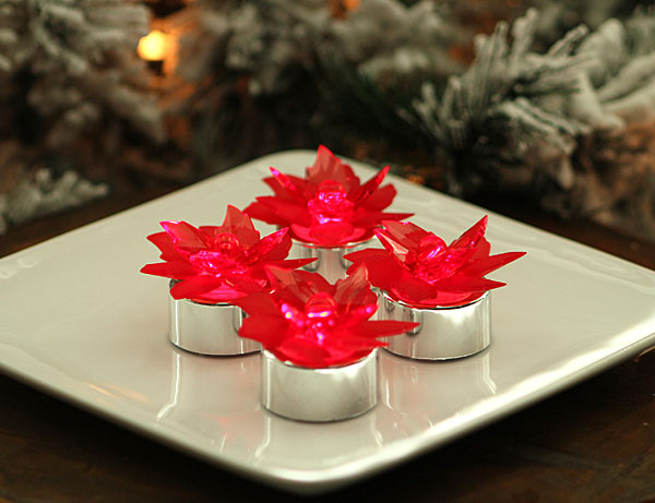 red acrylic poinsettia tea lights red led set of 4 poinsettia led christmas lights