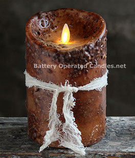 Moving Flame Primitive Brown Candle Battery Operated 3.5 x 5 - Timer - Remote Ready