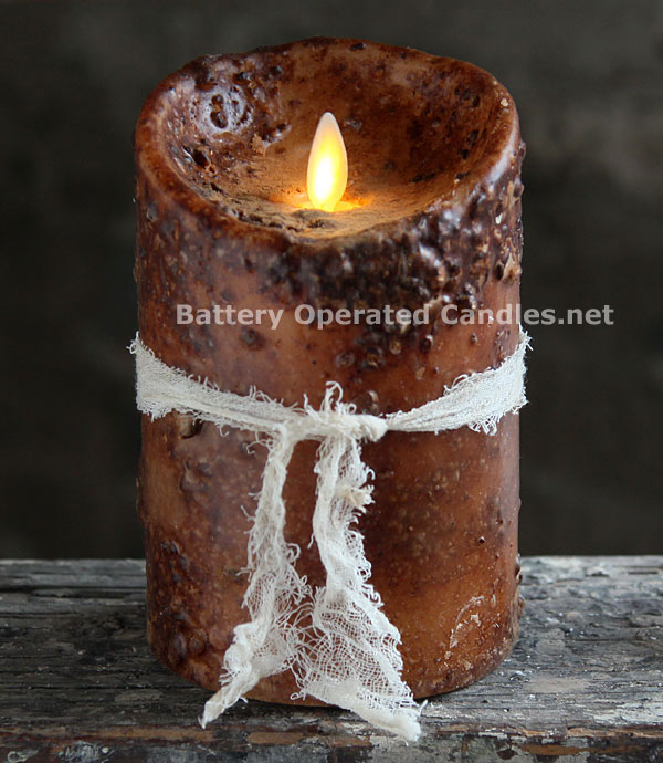 Primitive Burnt  Drip Mustard Timer Battery Pillar Candle 4" Timer 