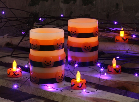 Set Of 2 Flameless Halloween Candles Battery Operated Candles