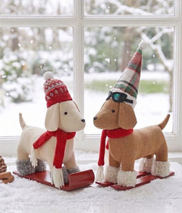 Snow Dogs On Sled and Skis Set of 2 Assorted 13.5" and 16.5" Tall - NEW