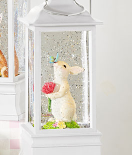 Rabbit With Butterfly Lighted Water Lantern In Swirling Glitter - 8.75 Inch
