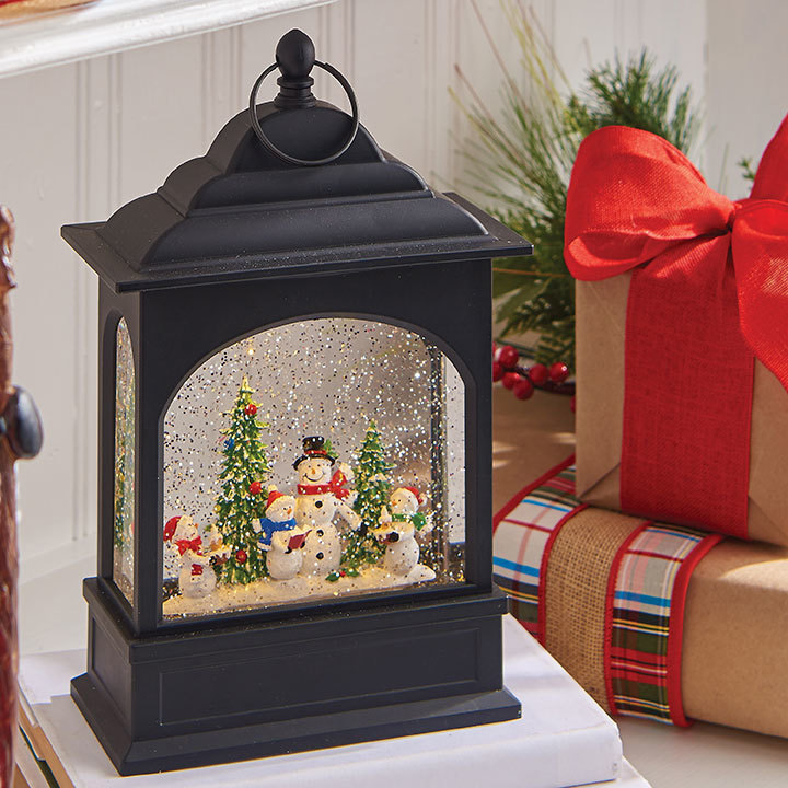 Snowman Family Christmas Scene Water Lantern with Swirling Glitter 