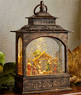 11 Inch Lighted Water Lantern Traditional Nativity Scene With Swirling Glitter - Timer