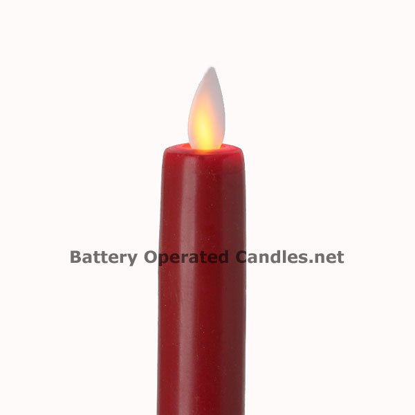 8 Inch Red Moving Flame Battery Operated Taper Candle Timer