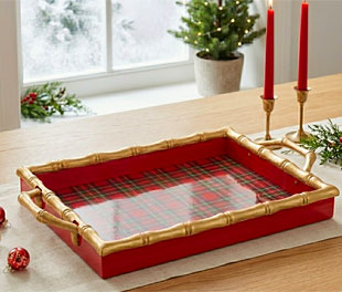 20" Plaid Gold Bamboo Tray  - NEW 2026