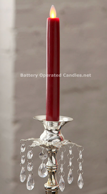 10 inch red moving flame battery operated taper candle timer fall lighted canvas