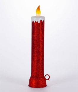 18 Inch Battery Operated Red Glitter Pillar  With Fireglow Flame Effect - NEW 2023