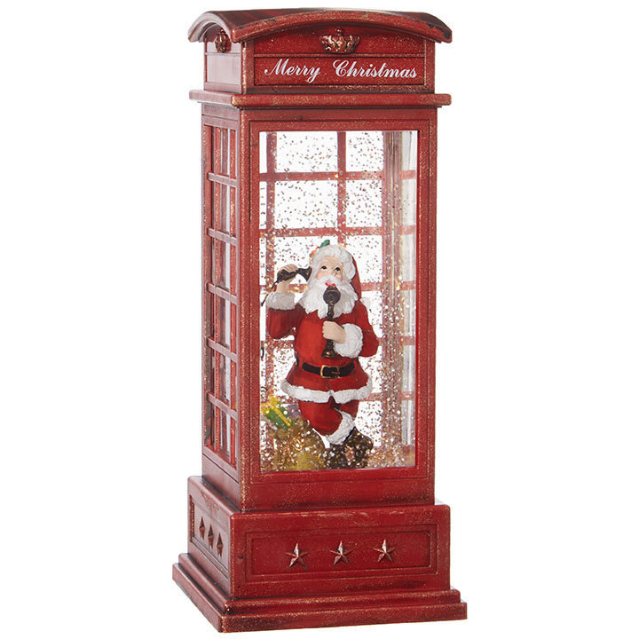 Santa In Classic English Phone Booth Lighted Water Lantern 