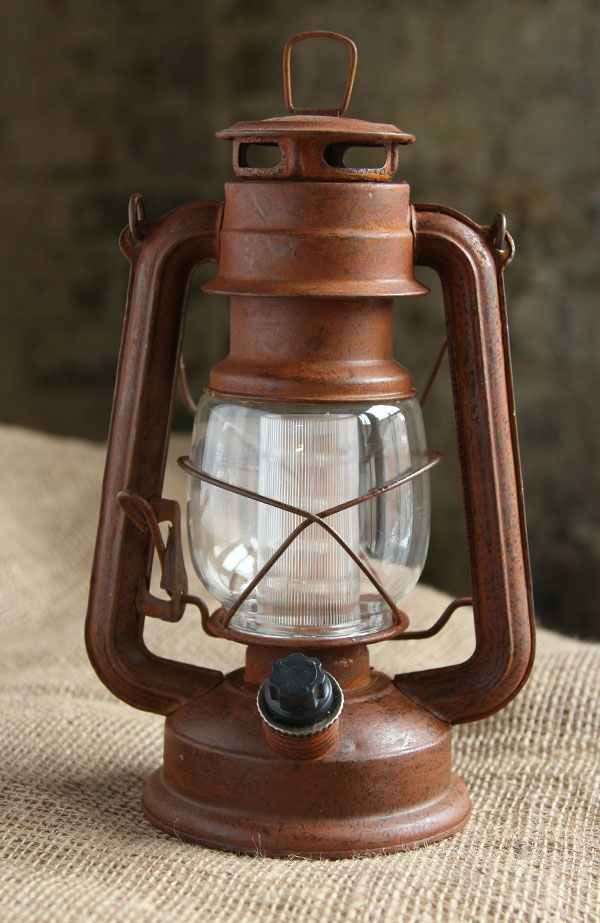 Vintage Style Dimmable Rusty Lantern, Dimmable Electric Lantern Table Lamp Large Rustic Rust Finish