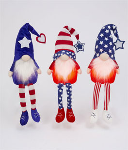 Light-Up Plush Americana Gnomes 26 Inch Battery Operated Shelf Sitter - Timer 