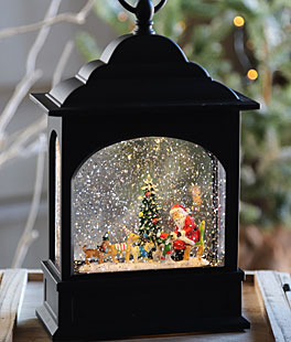 Santa And Dogs Lighted Water Lantern - Timer