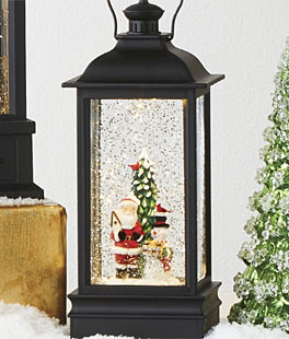 8.75 Inch Santa And Snowman Lighted Water Lantern With Swirling Glitter USB and Timer- NEW 2020