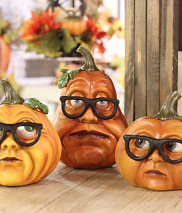 Resin Pumpkins With Glasses - Set of 3