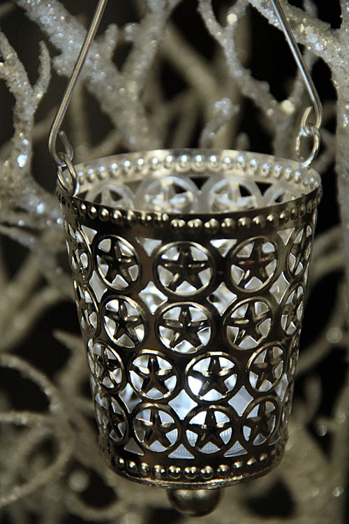 Hanging Tea Light Holder - Decorative Silver 7 Inch