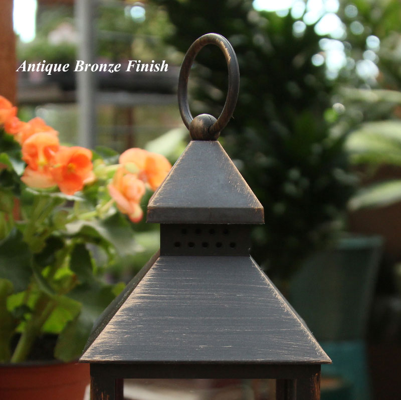 Battery Operated Antique Bronze Candle Lantern - 9.5 Inch
