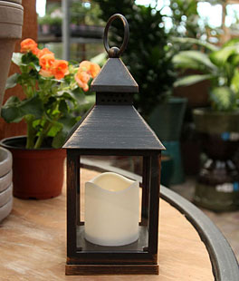 Battery Operated Antique Bronze Candle Lantern - 9.25 Inch 5 Hour Timer