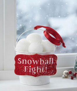 Snowball Fight Bucket Christmas Ornament 6.5 Inch 
