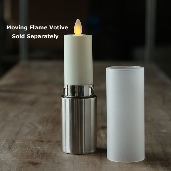 Stainless and Frosted Glass Tealight and Votive Holder 7.75 Inch