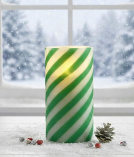 Flameless Green Candy Cane Striped Christmas Candle with Gift Bag 