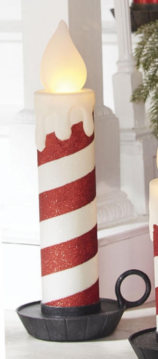 CANDY CANE STRIPE TIMER TAPER CANDLE  GLITTERED 6.5" Christmas Crafts Sparkle