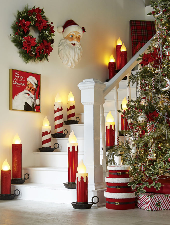 22.5 Inch Large Flickering Flame Red Glitter Christmas Candle