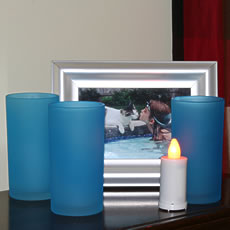LED Tea Light Blue Frosted Glass Votive (Set Of 3)