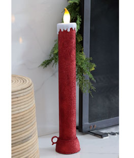 23.6 Inch Battery Operated Red Glitter Pillar  With Fireglow Flame Effect - NEW 2023
