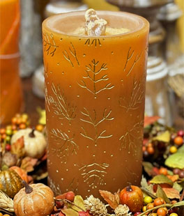 Fountain Candle - Orange Wax With Gold Pine Design - Remote Control - NEW 2026