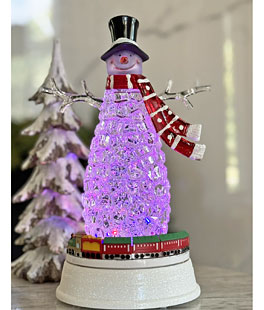 Lighted Musical Acrylic 12" Snowman with Moving Train  - 2803430-B  NEW 2025