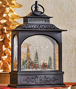 11 Inch Town Scene Lighted Water Lantern - Timer